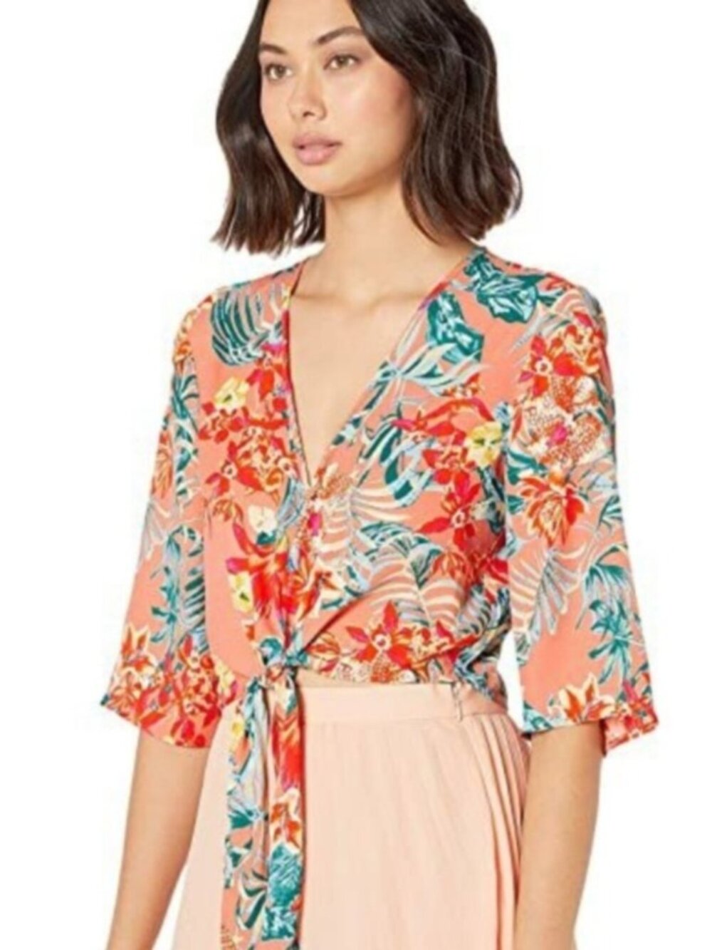 BCBGMAXAZRIA Tropical Cropped Blouse